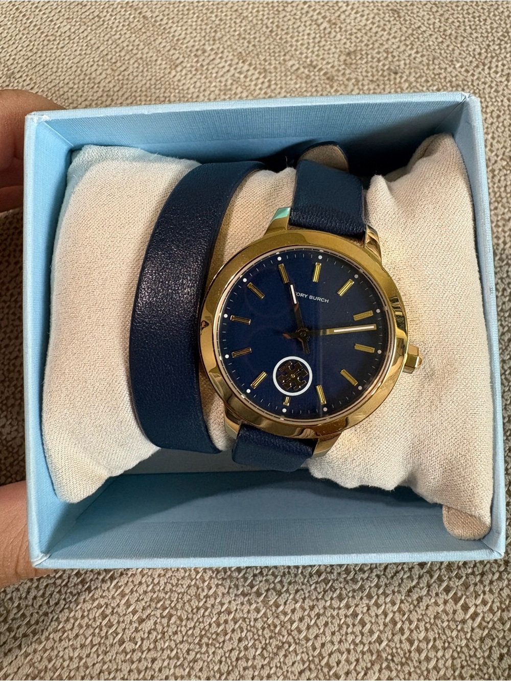 Tory Burch Wrap Watch Navy Leather Gold Hardware Needs Battery